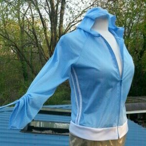 Y2K Blue very lightweight silky feel hoodie 3/4 length sleeve